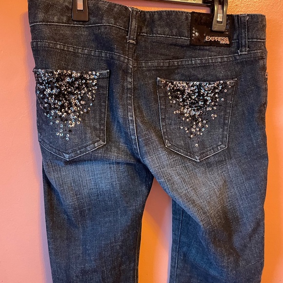 Express Ladies Denim Black Jeans Bling Sequin Pockets - Picture 5 of 16